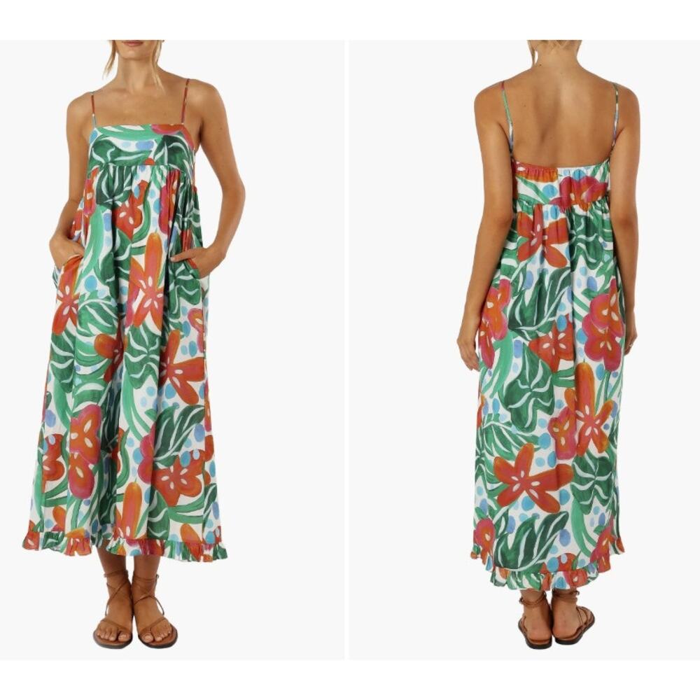 Petal & Pup Miuccia Green Floral Cotton Maxi Dress Womens XL NWT Tropical Resort
